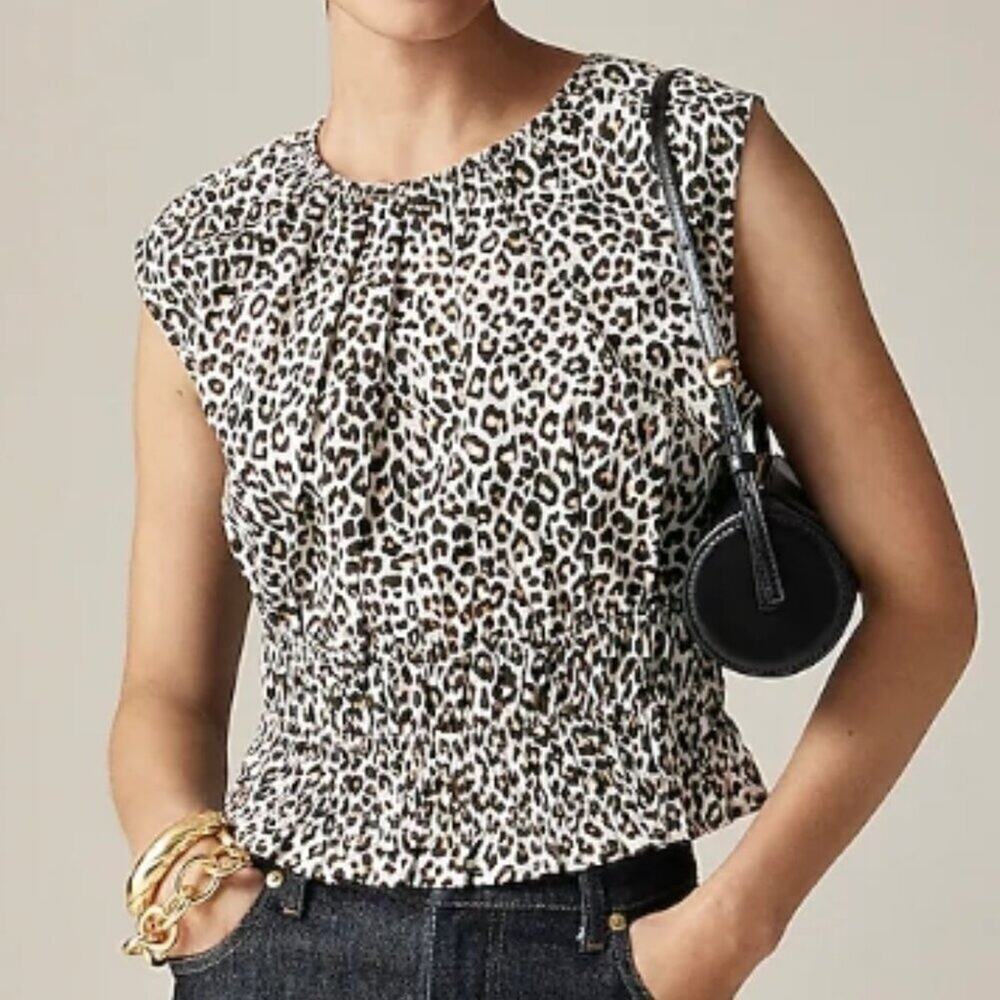 J. Crew Hyacinth Top – Leopard Cotton Poplin (S)